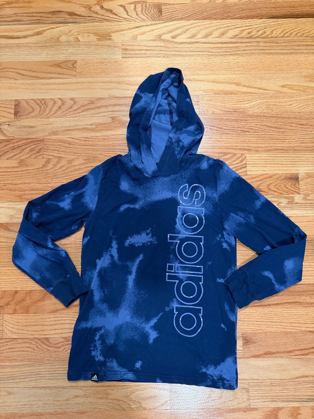 Adidas Boys Blue Tie Dye Hooded Long Sleeve Shirt Size M